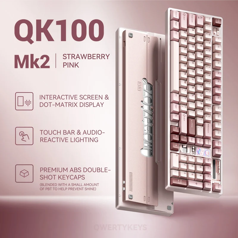 Qwertykeys QK100 Mk2 Prebuilt Wireless Mechanical Keyboard (Strawberry Pink)
