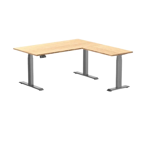 Desky Bamboo L-Shape Sit Stand Desk 150 x 155 cm and Space Grey Leg