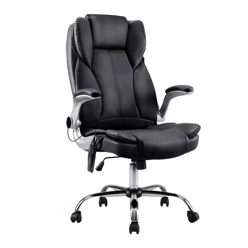 Artiss 8 Point Massage Office Chair PU Leather (Black)