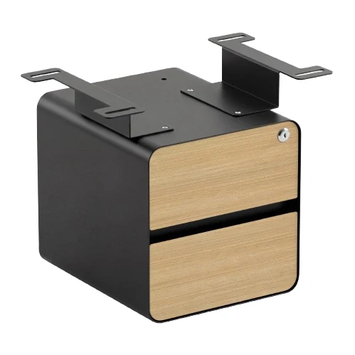 Desky Minimal Under Desk Cabinet - Sublime Teak Melamine / Black