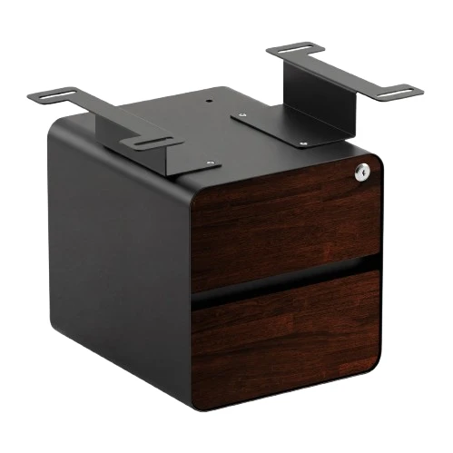 Desky Minimal Under Desk Cabinet - Dark Walnut Rubberwood / Black