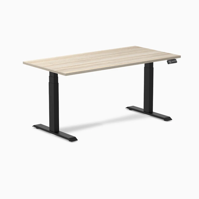 Desky Dual Melamine Sit Stand Desk 150cm Classic Oak Desktop and Matte Black Frame